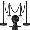 4PCS Black Stanchions Posts with 3PCS 5 ft Black Velvet Rope, Black Velvet Rope Stanchion Set Crowd Control Barriers, Stanchions and Velvet Ropes Red Carpet Poles for Party Supplies