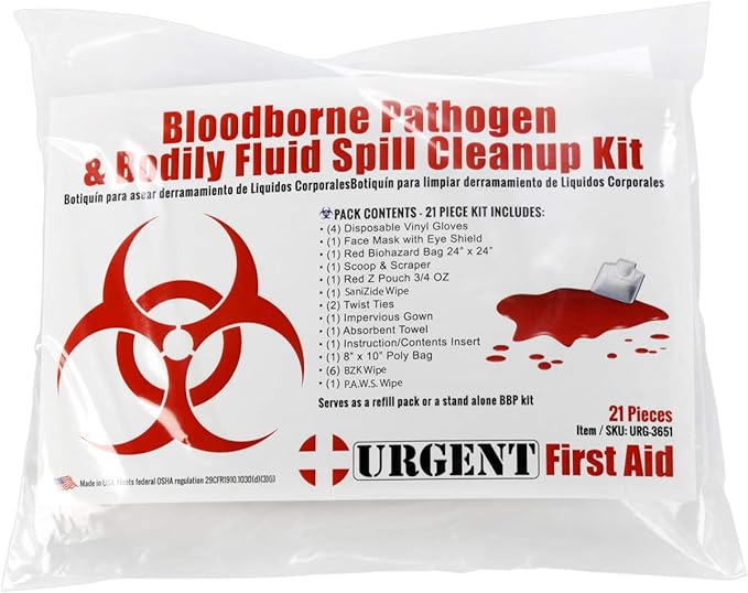 22 Piece Bodily Fluid Clean Up Pack/Bloodborne Pathogen Spill Kit - be OSHA Compliant and Protect from Dangerous Exposure to Blood and Other potentially infectious Materials