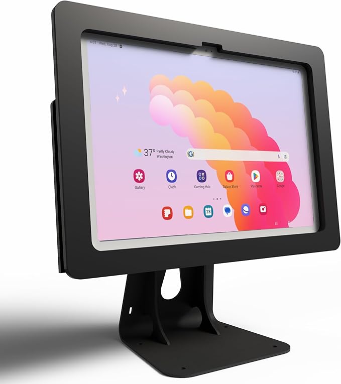TABcare Anti-Theft Acrylic Case with 360 Rotate 180 Swivel Metal Desktop Stand & 90-Degree USB C Cable for Samsung Galaxy TAB A9+ 11" Tablet (Black, TAB A9+ 11)