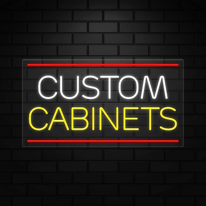 Custom Cabinets Neon Sign for Retail Displays | Value priced LED Flex Neon | Electronic Light Up LED Sign for Windows/Walls | 37"W x 20"H x 1"D