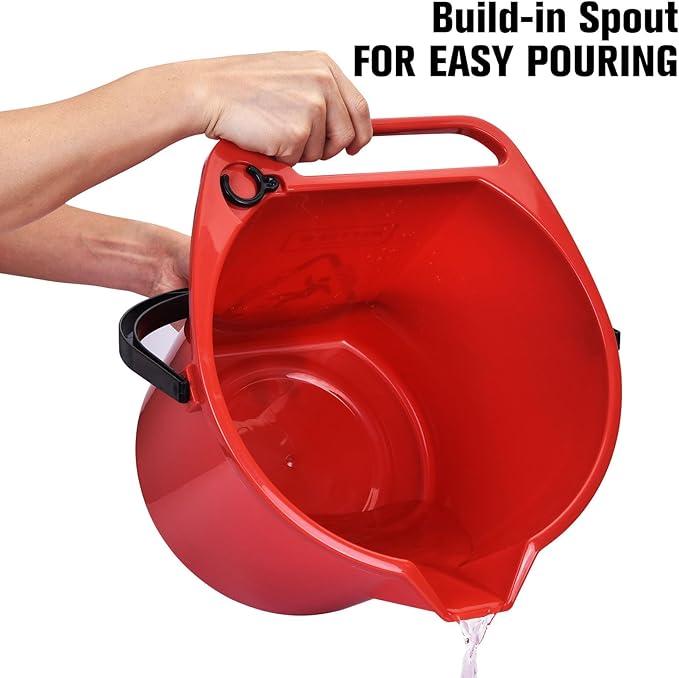 Matthew Cleaning 4.2 Gallon Mop Bucket, Heavy Duty Plastic Cleaning Bucket with Built-in Pour Spout, Mop Holder and Comfort Grip Handle, House and Commercial Cleaning Supplies, Case Pack 12 Pcs Red