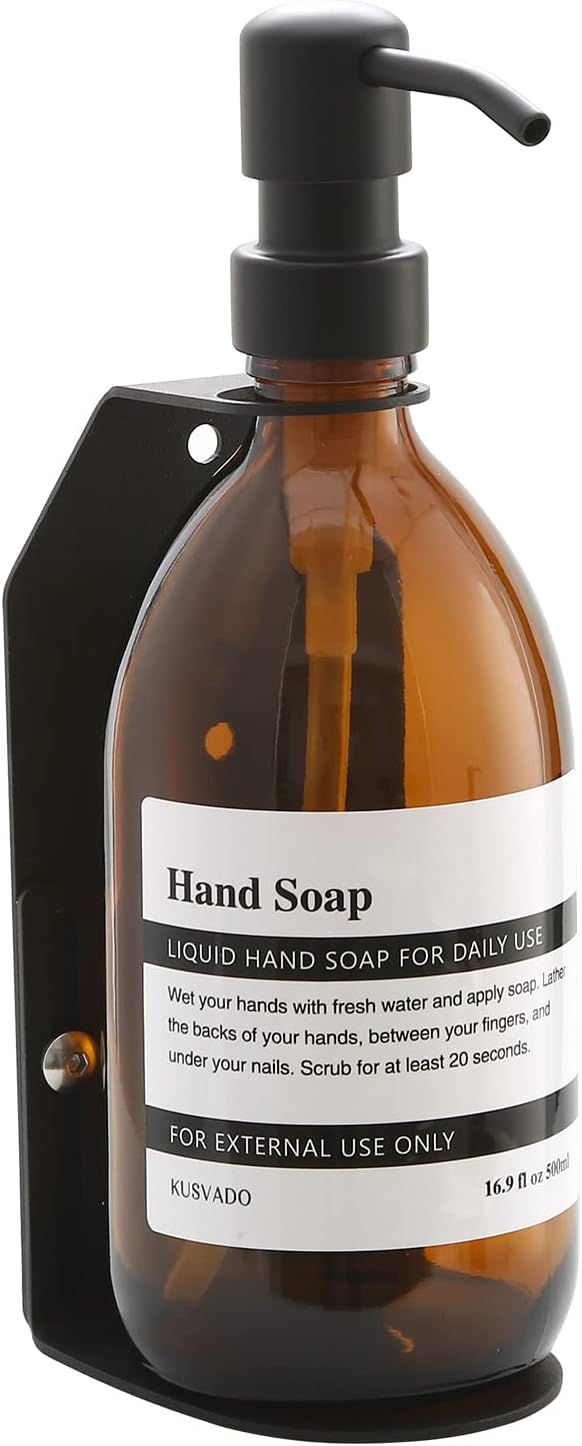 Glass No-Drill Wall Mounted Shower Soap Dispenser, Hand Soap Dispenser with Adjustable Stainless Steel Holder for Bathroom and Kitchen-(Black 1 Chamber, 18 OZ)
