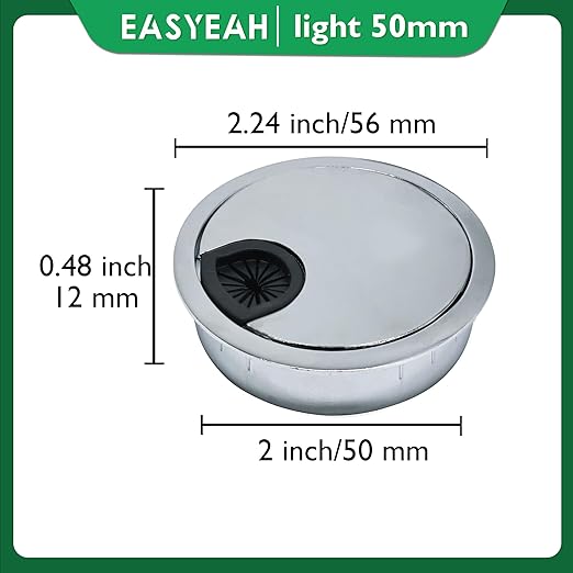 1 Pcs Desk Grommet 2" / 50 mm, Desk Cord Hole Cover, Cable Grommet Metal Zinc Alloy Materilal, Desk Hole Grommet for Home & Office Pc, Detachable Cable Cord Organizer-Bright Silver