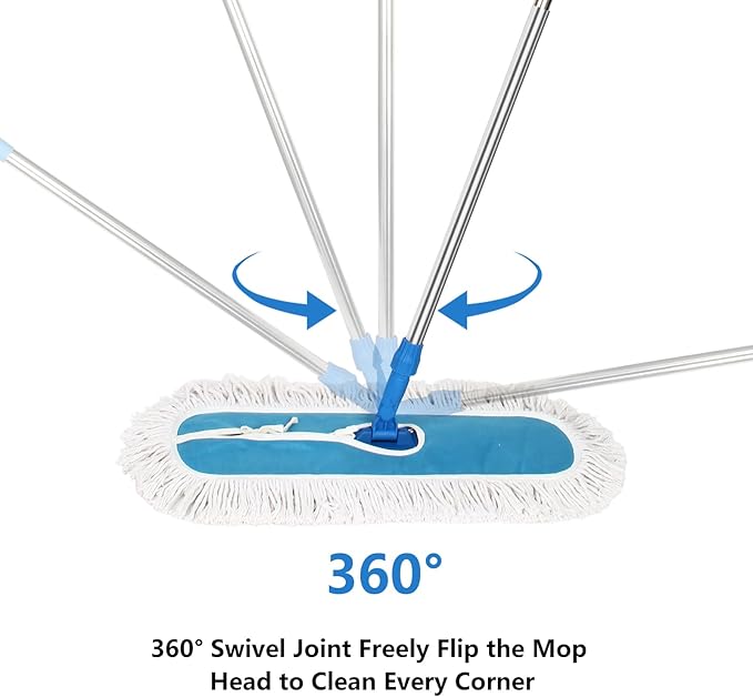 24" Commercial Dust Mop, MEIBEI Dust Floor Mop with Cotton mop Head, Dust Mop for Hardwood Floors with Long Handle, Industrial Dust Mop for Factory, Shopping Mall, Garage, Company, Hotel (24*5 inch)