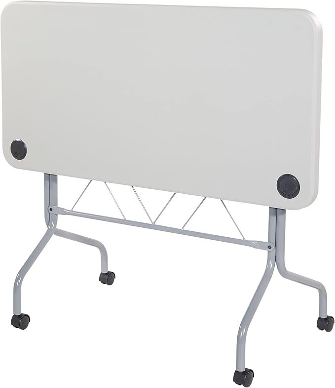 Office Star Resin Multipurpose Flip Training Table with Locking Casters for Home or Office, 4 Feet Light Gray
