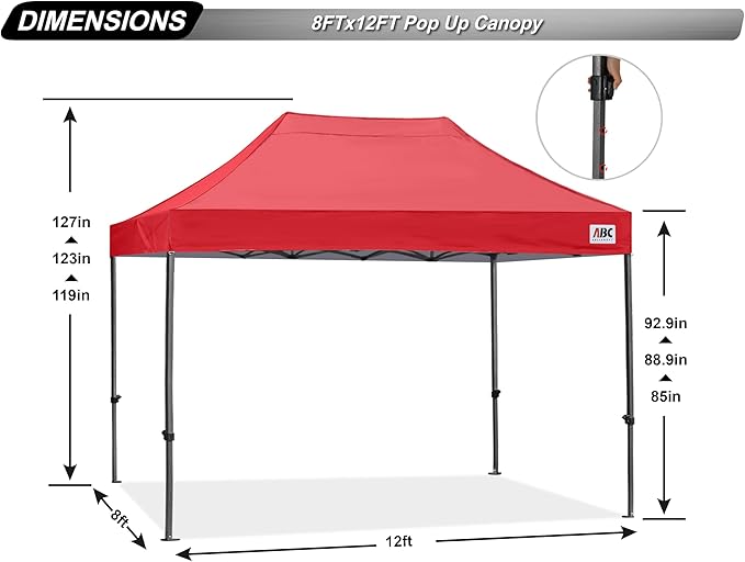ABCCANOPY Patio Pop Up Canopy Tent 8x12 Commercial-Series (Red)