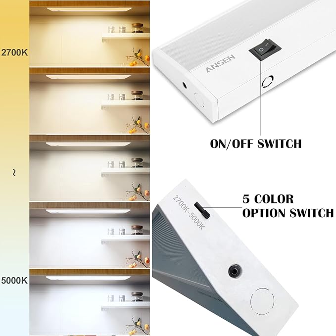 Ansen 12inch 10w 666.7lm Hardwired Under Cabinet Lights, 5CCT 2700K-5000K, CRI 92+, R9 90+, UGR Lower Than 16, LED Dimmable Under Counter Lighting for Kitchen
