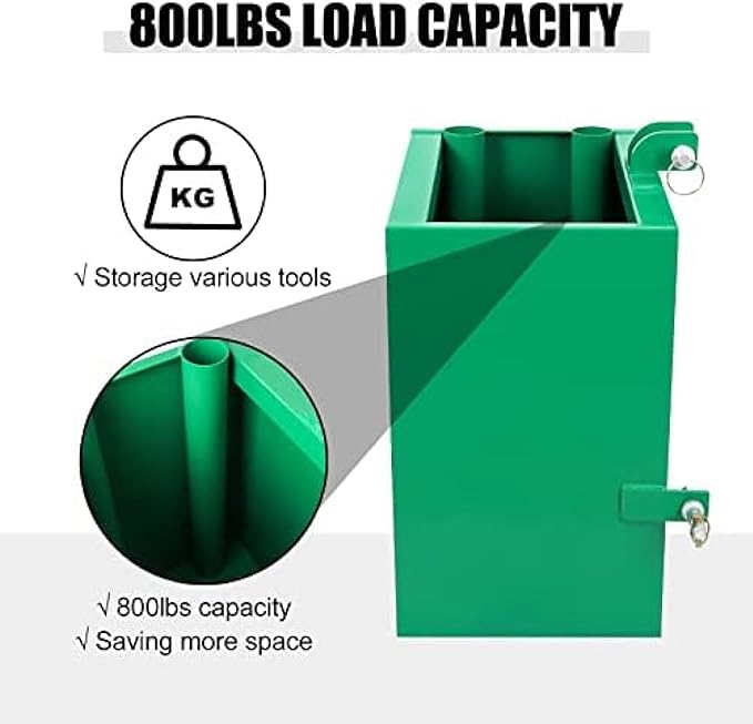 3 Point Hitch Ballast Box, 800 Lbs Tractor Ballast Box with 2'' Quick Hitch Receiver for 3 Point Category 1 Tractors, Loaders and Skid Steers,Green