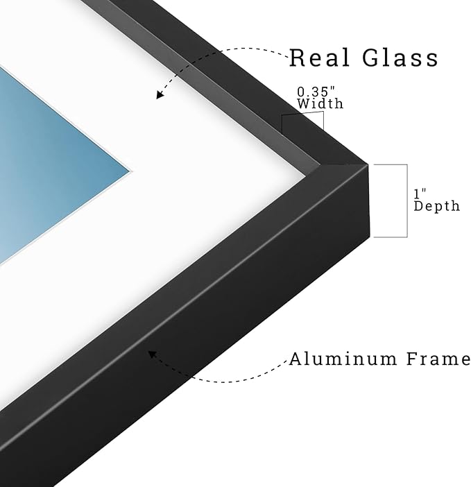 Frametory, 12x16 Metal Picture Frame with Mat for 11x14 Picture & Real Glass, Aluminum Photo Frame Collection (Black, 1 Pack)