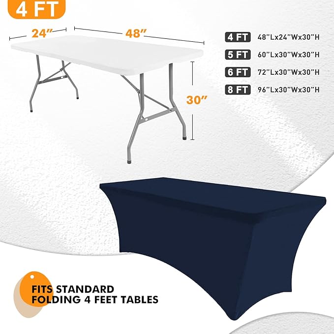 SEPARO 1 Pack 4 Ft Navy Blue Table Cover Fitted Rectangular Tablecloth Stretchable Fabric Table Cloth 4 ft Wrinkle-Free for Party Tradeshows Banquet Weddings Cocktail