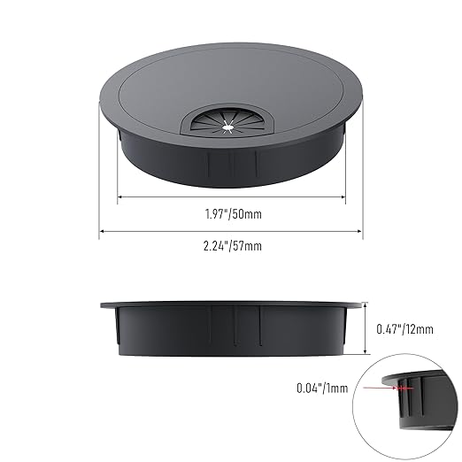 2 Pack Desk Grommet 2 Inch 50mm, Zinc Alloy Computer Desk Wire Hole Cover, Office Desktop Cord Cable Hole Metal Ring, Black