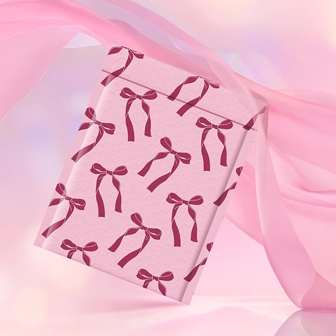 Fuxury Bubble Mailers 4x8 100 Pack, Pink Bows Cute Design Bubble Envelopes Usable Size 4x7",Strong Adhesion Pattern Padded Shipping Envelopes Thick Mailer for Mailing Jewelry, Makeup,Small items