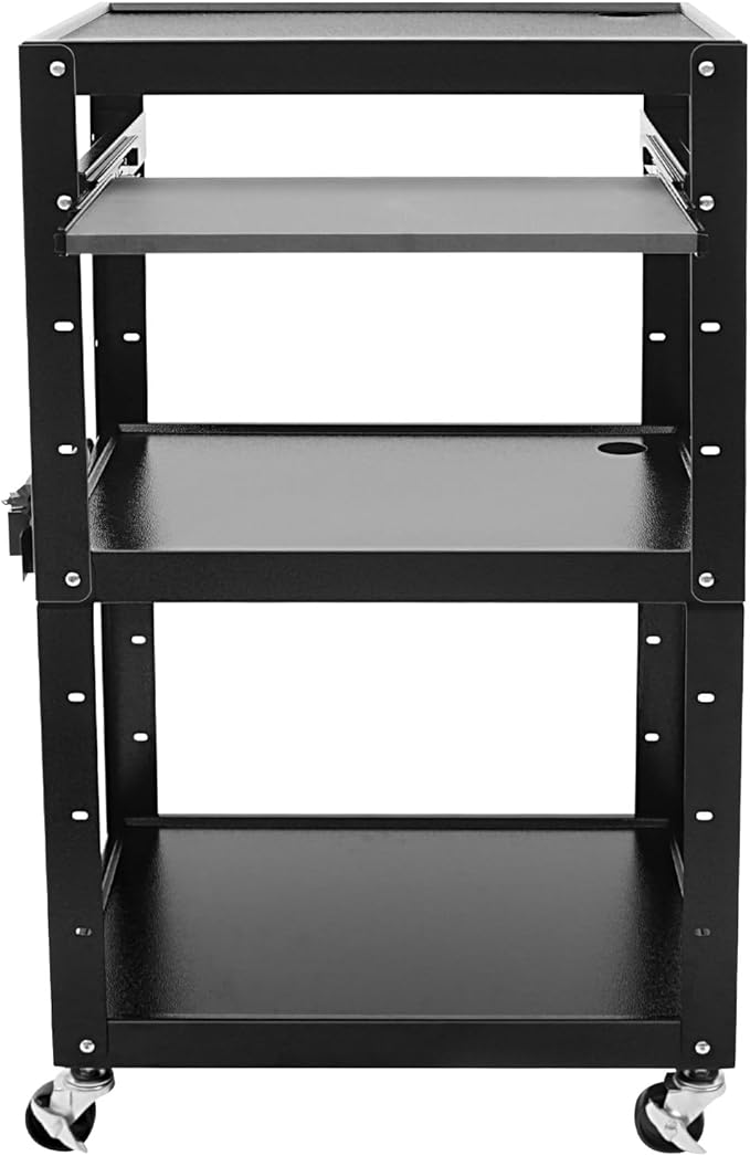 AV Cart on Wheels, Commercial Mobile Utility AV Carts with Wheels, Height Adjustable Top Shelf & Pullout Keyboard Tray, Rolling Presentation and Media Cart for Office, Library
