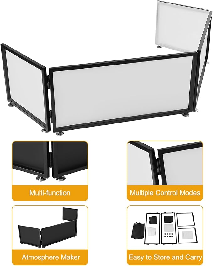 DJ Booth DJ Facade Table Station,67x20x15.7inch Portable Tabletop Event Facade DJ Booth Foldable Cover Screen -Folding Steel Frame Panel Stand with Carry Bag for Bars, Music Festivals, Weddings