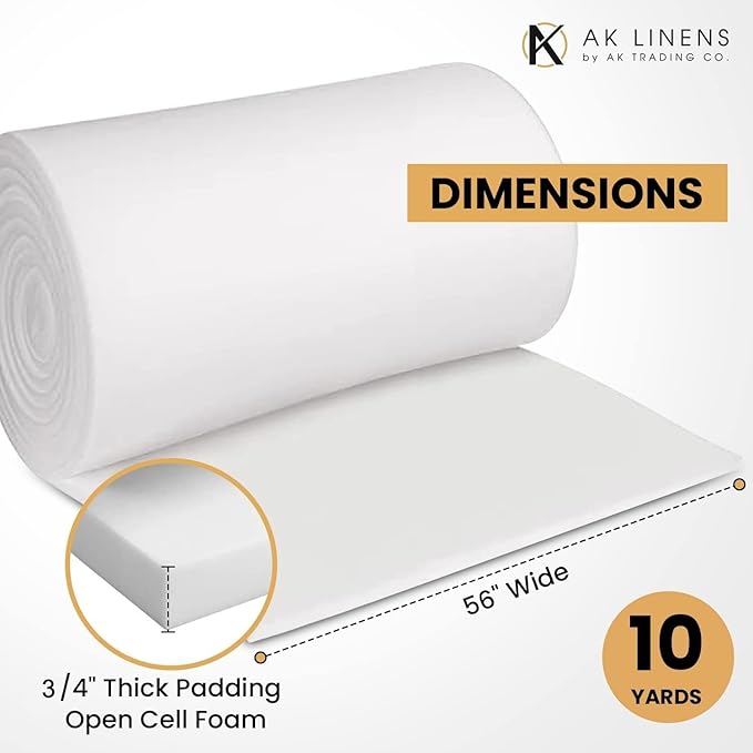 AK TRADING CO. 3/4” Thick Open Cell Upholstery Foam Padding – 56” Wide – by The Yard – Soft, High-Quality Upholstery, Crafts & DIY Projects Foam