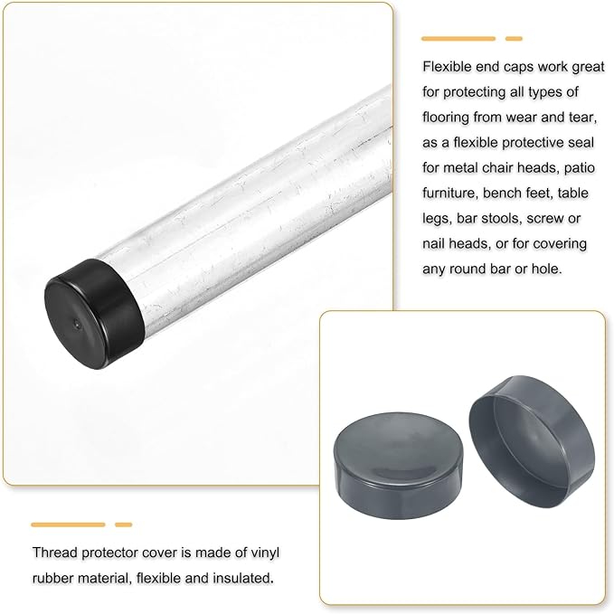 uxcell 4pcs Rubber End Caps 190mm(7 1/2 Inch) ID x 80mm(3 1/8 Inch) H Vinyl Round End Cap Cover Screw Thread Protectors Dark Grey