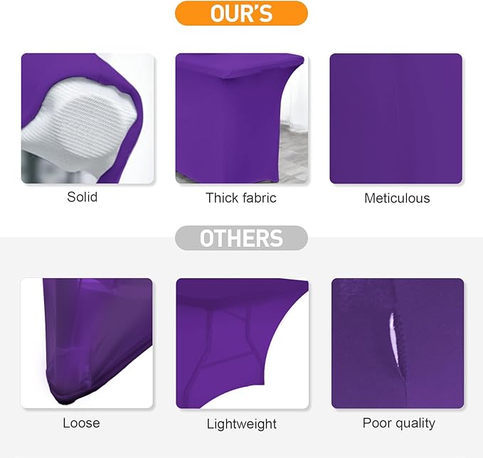SEPARO 2 Pack 6 Ft Dark Purpe Spandex Table Cover Fitted Rectangular Tablecloth Stretchable Fabric Table Cloth 6 ft Wrinkle-Free for Party Tradeshows Banquet Weddings Cocktail