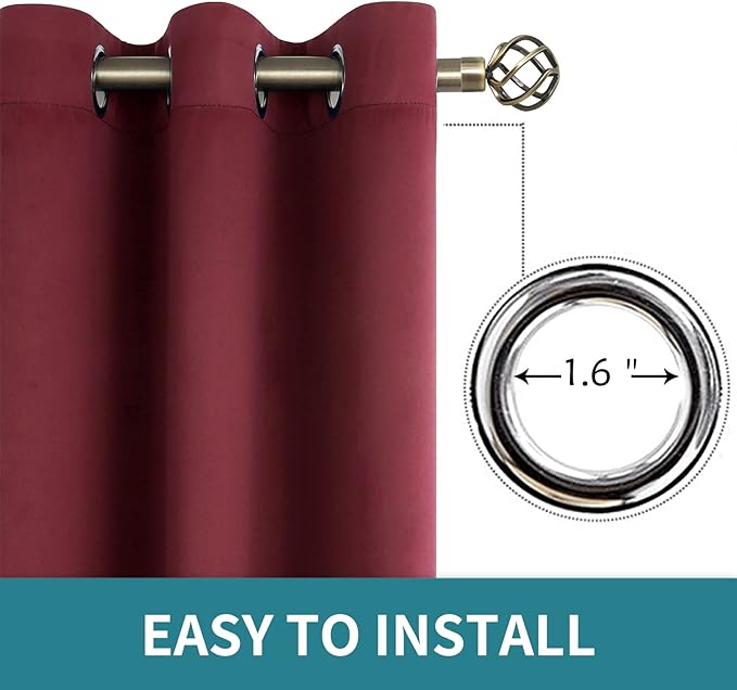 BGment Blackout Curtains for Bedroom - Grommet Thermal Insulated Room Darkening Curtains for Living Room, Set of 2 Panels, Each 46 x 63 Inch, Burgundy Red