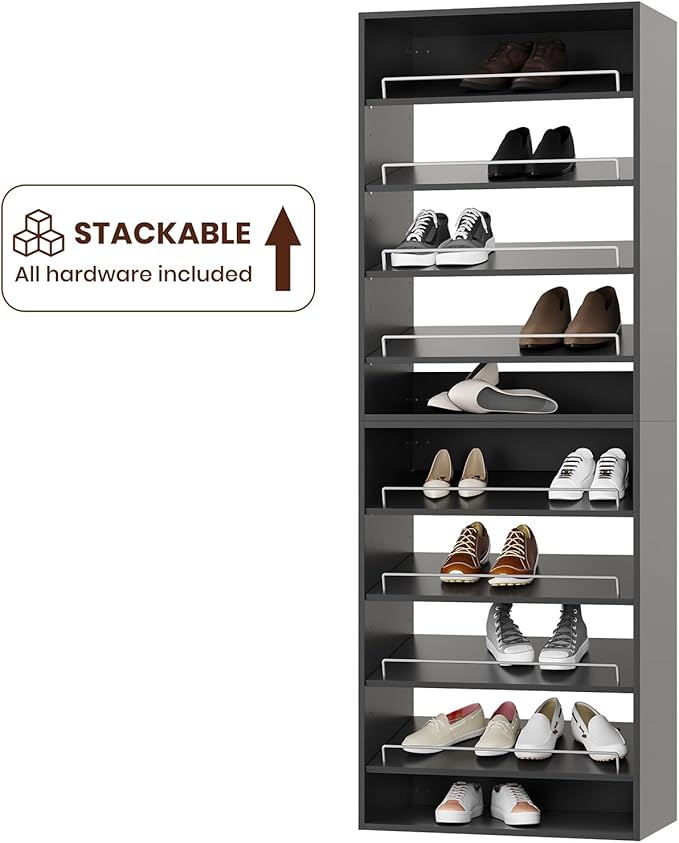 ROOMTEC 25.5" Shoe Shelf Short Tower Closet Unit, Modular Closet System with Shelf, Wardrobe Organizer for Bedroom or Walk-in Closet, Wall Mounted, Customizable Clothes Storage Unit, Black