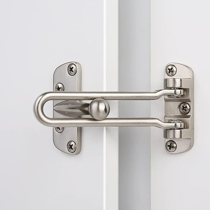 HASWARE Home Security Door Lock Swing Bar,Black Alloy Anti-Theft Door Guard Latch for Front and Inside Door, Safety Childproof Reinforcement Door Stopper (Silver)