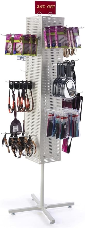 Floor Pegboard Spinner Rack, Magnetic, 68"H (White Steel)