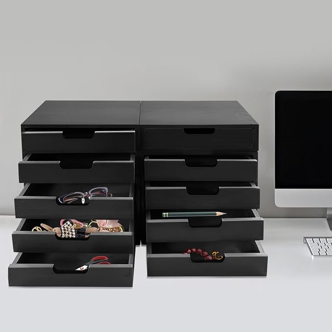 4-piece Drawer Cabinet, Organizer Sorter Container Keeper Unit Storage Box Stackable Chest Divider Shelf System with 10 Drawers & 4 Stackable Units for Home Office Study Room Dorm Bedroom(Black)