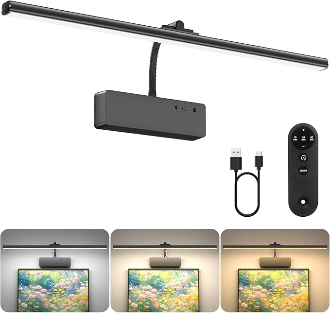 Lightbiz Picture Light, 20inch 6000mAh Rechargeable Picture Lights for Wall Battery Operated Wall Lights with Remote, 3 Colors Paintings Light Dimmable Art Light for Artwork, Gallery (Black)