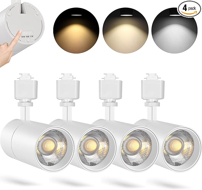 VANoopee 3-Color 20W H Track Lighting Heads Dimmable No Flicker Bright LED Track Lighting Fixtures for Accent Task Retail Kitchen Ceiling Track Light H Type Pack of 4 - CRI90+ 36° 2000lm White