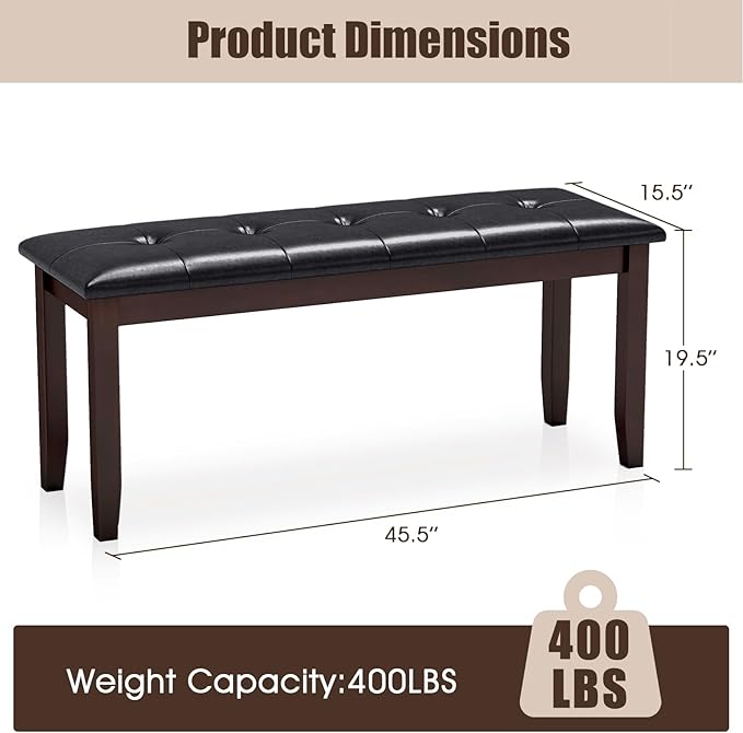 Giantex Dining Room Bench, Traditional Upholstered Table Benches, Hallway PU Leather Bench Entryway Bench, Bedroom Bench for End of Bed, Ottoman Bench (Brown)