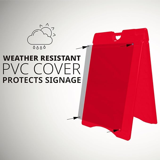 Jumbl A-Frame Signboard 22” x 28” Display Surface – Large Outdoor Sandwich Board w/Weather Resistant PVC Sign Protector & Sand Fill Holes – Dual Signage Stand for Storefront Sidewalk Curb (Red)