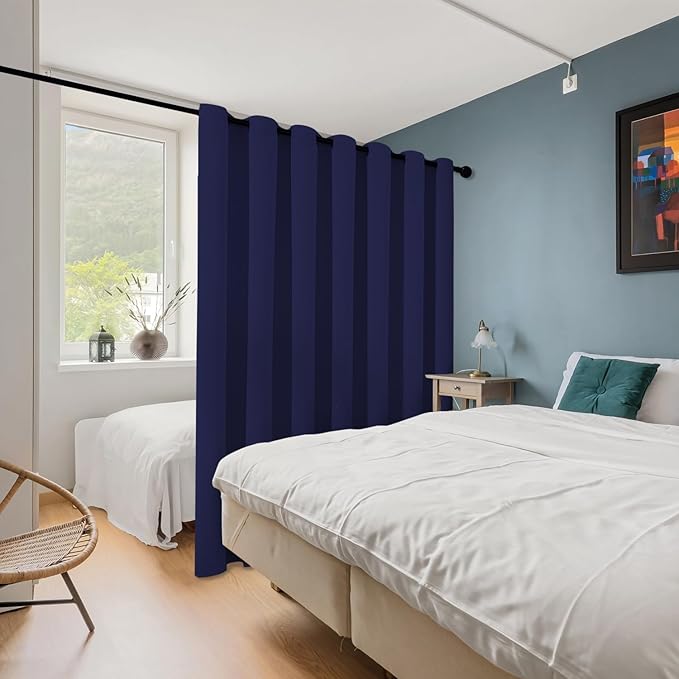 ChrisDowa Room Divider Curtain 84 Inches Long, Wide Blackout Sliding Door Curtain for Bedroom, Room Darkening Privacy Window Curtain for Patio Door (1 Panel Set, Navy Blue, 100 x 84 Inch)