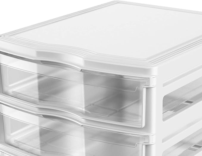 Life Story 3 Drawer Stackable Shelf Organizer Plastic Storage Drawers for Bathroom Storage, Make Up, Or Pantry Organization, White (2 Pack)