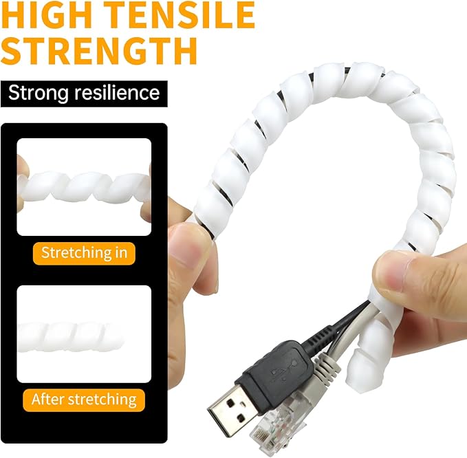 Spiral Wire Wrap, 9.84ft, 16.4ft, 33ft Spiral Cable Wrap Sleeve Hose for Computer, Power, Audio & Video Cords Stop Cord Tangle and Detangler (White, 14mm (9/16")-16.4ft)