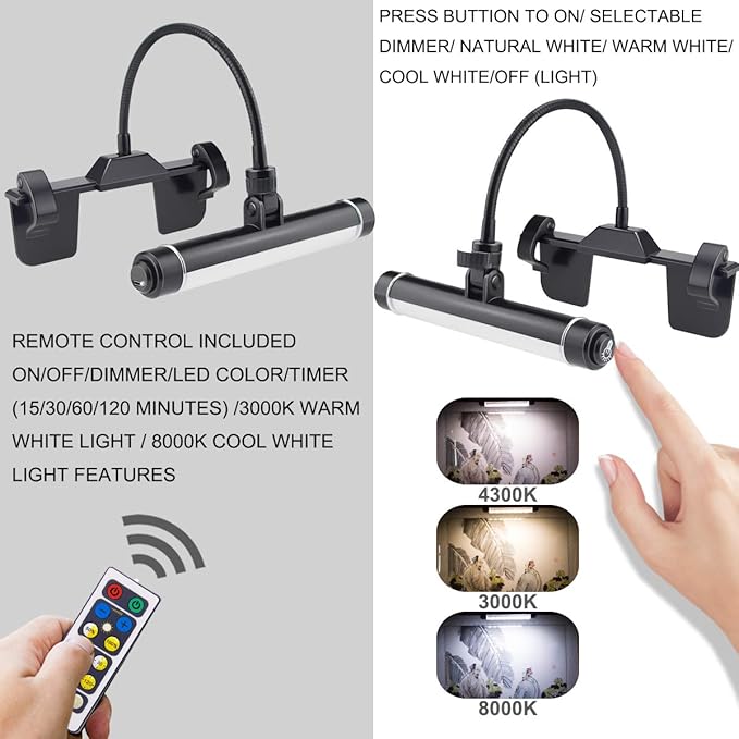HONWELL Painting Lights Cordless, Dartboard Light with Remote, Rechargeable Picture Light, Picture Frame Lights with 3 Modes 28 LEDs Rotate Head, 360° Flexible Neck,Clip on Display Light for Art-Black