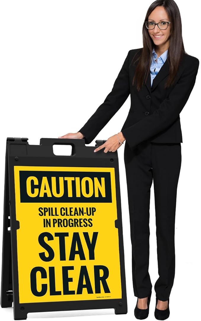 Caution Spill Cleanup in Progress Stay Clear Sidewalk Sign Kit, 18x24 Inches, with A Frame Stand, Made in USA