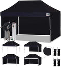 Eurmax USA 10'x15' Pop-up Canopy Tent Commercial Instant Canopies with 4 Removable Zipper End Side Walls and Roller Bag, Bonus 4 SandBags(Black)