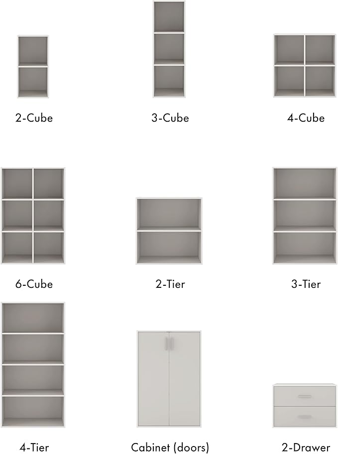 Homes: Inside + Out Apexa 3-Tier Stackable Wood Bookcase with Doors, Cube Storage Organizer Shelves, Small Food Pantry Cabinet, Dorm Teen Room Decor & Bedroom, Home Office, Kitchen, Taupe Grey
