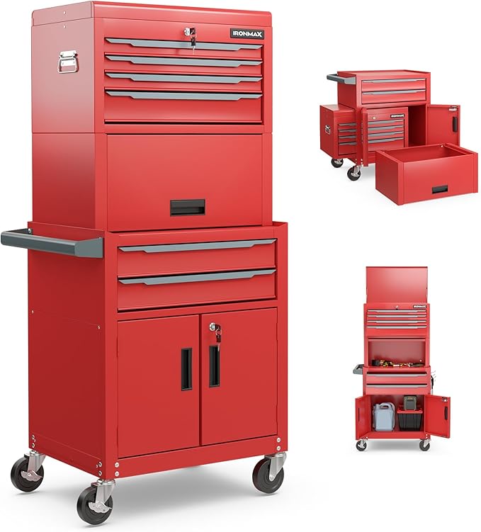 Goplus Tool Chest, 6 Drawers 3-in-1 Extra Large Tool Storage Cabinet with 4” Universal Lockable Wheels, Auto Lock, Protective Liner, Heavy Duty Rolling Tool Box for Garage, Workshop