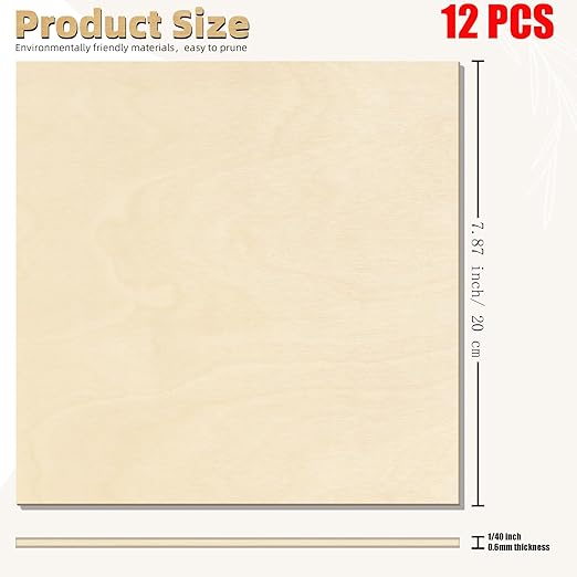 GSCIT Club 12 PCS Birch Wood Veneer, 8 inch x 8 inch Wood Edge Banding Pre-glued Flexible, Veneer Tape Banding for Cabinet Repair Furniture Restoration