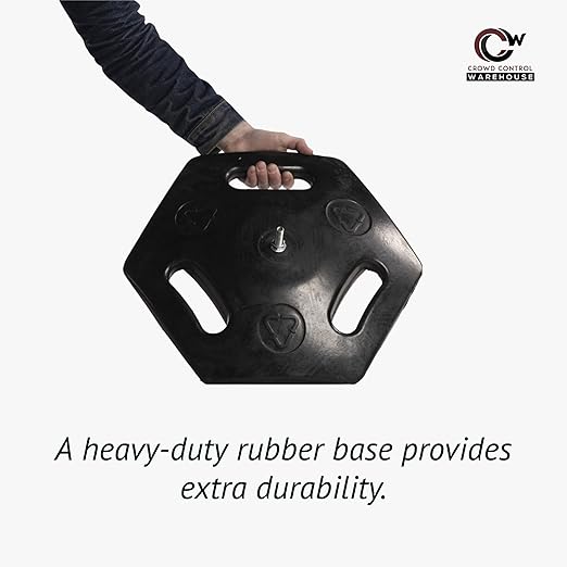 CCW Series WBB-200 Set of 2 Outdoor Safety Rubber Base Stanchion Retractable Belt Barriers - Easy to Assemble, No Tools Required (11 Foot Belt, Black and Yellow Diagonal Belt with Yellow Post)