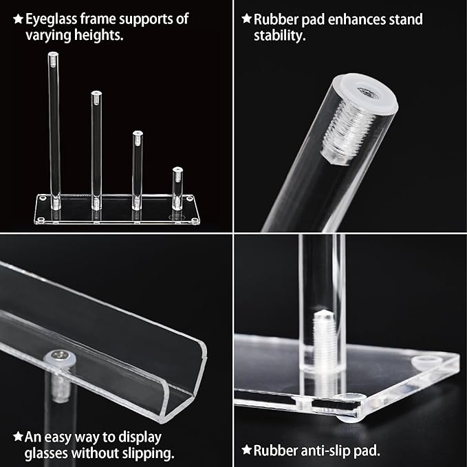 MOOCA 4 Tier Premium Acrylic Eyeglasses Frame Stand, Sunglasses Rack, Sunglasses Stand Acrylic Eyewear Display, Eyeglasses Rack Holder, Glass Display, 9 in H