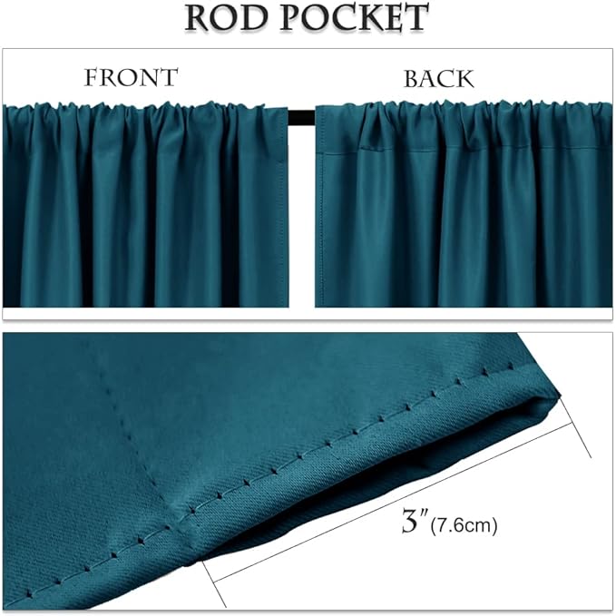 PONY DANCE Rod Pocket Blackout Curtains for Bedroom - Thermal Insulated Short Room Darkening Curtain Window Drapes for Cafe Kitchen, 52 x 45 Inch, 2 Panels, Ink Blue
