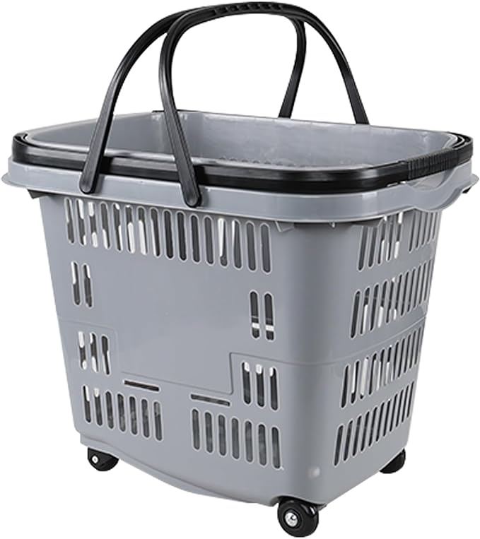 Saedy Shopping Baskets with Handles Set of 6, 50 L Plastic Laundry Basket on Wheels