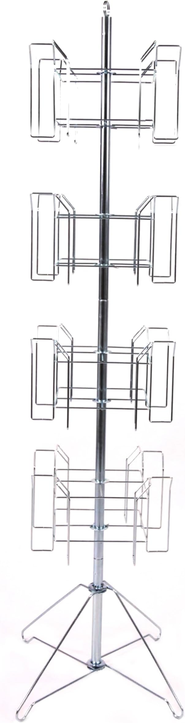 SSWBasics 4-Tier Chrome Rotating Standing Literature Rack - 64'H x 16"D - 16 Pockets Total - Sleek Floor Standing Book Display Rack for Periodicals - Sturdy Comic Book Display Stand for Magazines,