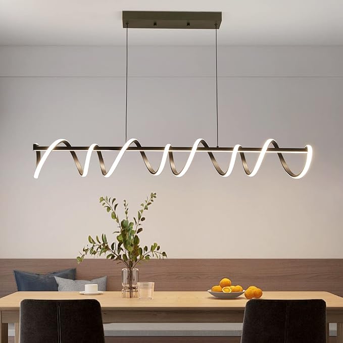 Modern Design Dimmable Desk Linear Pendant Light, with Remote Control Dimmable 3 Color Mode & Brightness Ceiling Lamp, Anti-Flicker Dining Light Fixture for Kitchen（47IN）
