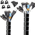 Computer Cable Sleeve Cord Management Organizer Large Black Wire Wrap Tube Under Desk Cord Covers Protectors Pets Chew Proof (1.1 inch and 7/8 inch) 5 Feet Long, TV Office Wire Wrap Solutions