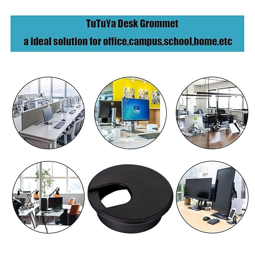 TuTuYa 8PCS Desk Grommet, Desk Grommet 1-1/2 Inch (38mm) Desk Cable Grommet Desk Cable Hole Covers with Hole Saw, Ideal Solution for Office and Home Table Cable (Black,1-1/2 Inch)