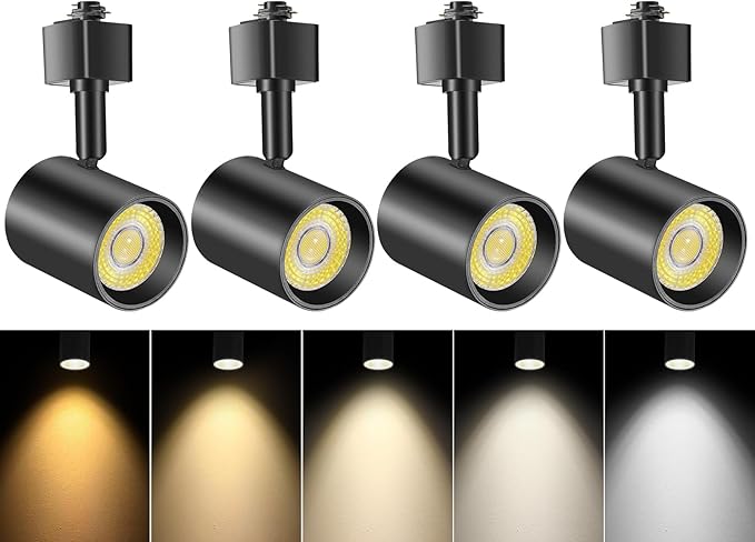 VANoopee 5-Color LED Track Lighting Heads H Type Track Light Heads Dimmable, 2000K 3000K 4000K 5000K 6000K Adjustable, Flicker Free CRI90+ 24° 10W 800lm, Black (4 Pack)