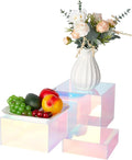3Pcs Iridescent Display Risers, Rainbow Acrylic Risers Display Stand Acrylic Cube Box for Collectibles Jewelry Perfume Handbag Food Dessert Party Show (Iridescent-3pcs), Perfect for Christmas Decor