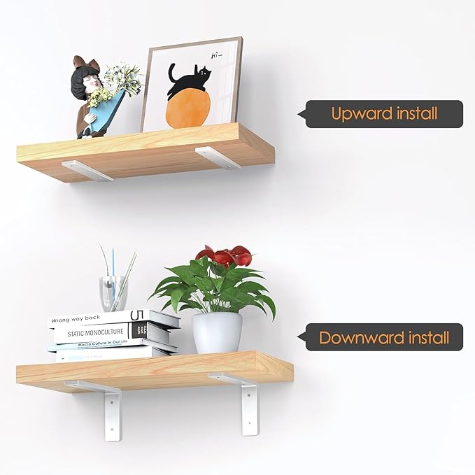 White Floating Shelf Bracket 10 Inch, 4 Pack Heavy Duty Shelf Brackets, Wall Shelf Bracket for DIY Decorative with Mounting Hardware